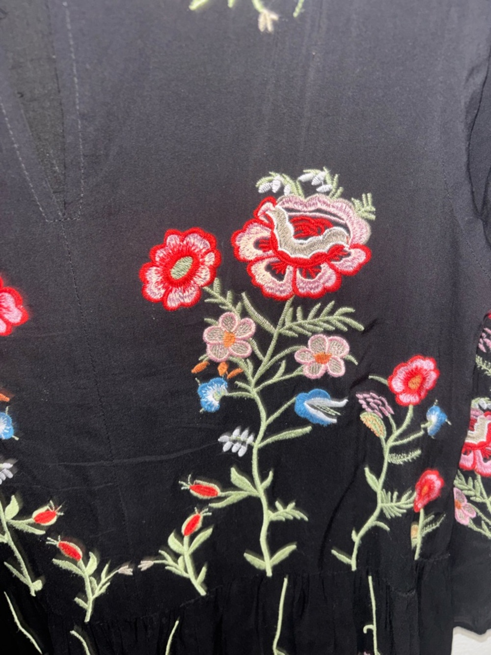 Anthropologie Maeve Allison Embroidered Bird Floral Mini Dress Black Small - Picture 7 of 7